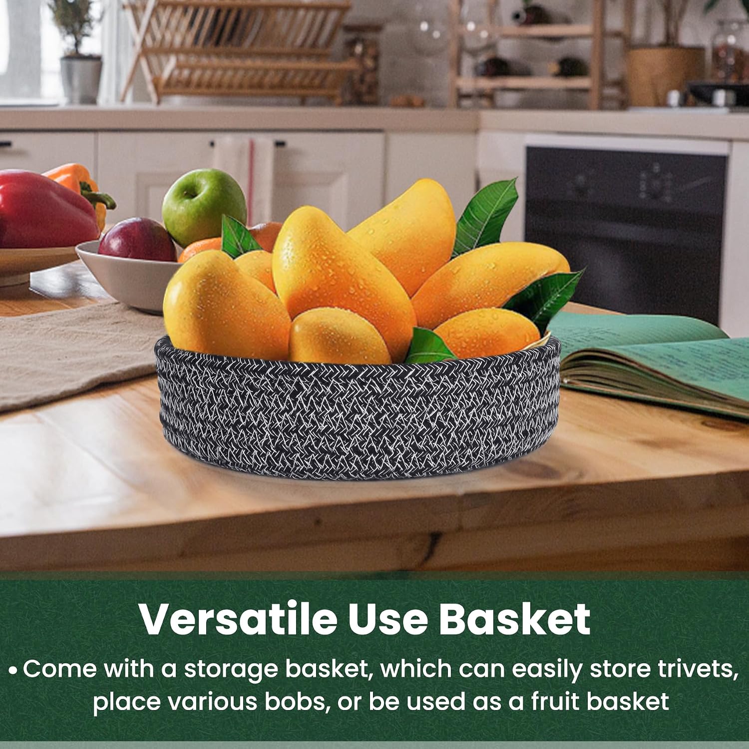 8 Inch Trivets for Hot Dishes, Hot Pots and Pans, Thick Heat Resistant Large Coaster for Kitchen, Hot Pads, Kitchen Essentials, Kitchen Decor for Table & Countertop with Storage Basket, 5 Pcs