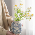 Blue and White Vase, Vintage Blue Ceramic Flower Vessel,Ceramic vases for Home Decor,Vintage Vase for Home Decor, Living Room, Shelf, Office, Rustic Table Centerpiece (Blue and white-01, Small)
