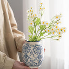 Blue and White Vase, Vintage Blue Ceramic Flower Vessel,Ceramic vases for Home Decor,Vintage Vase for Home Decor, Living Room, Shelf, Office, Rustic Table Centerpiece (Blue and white-01, Small)