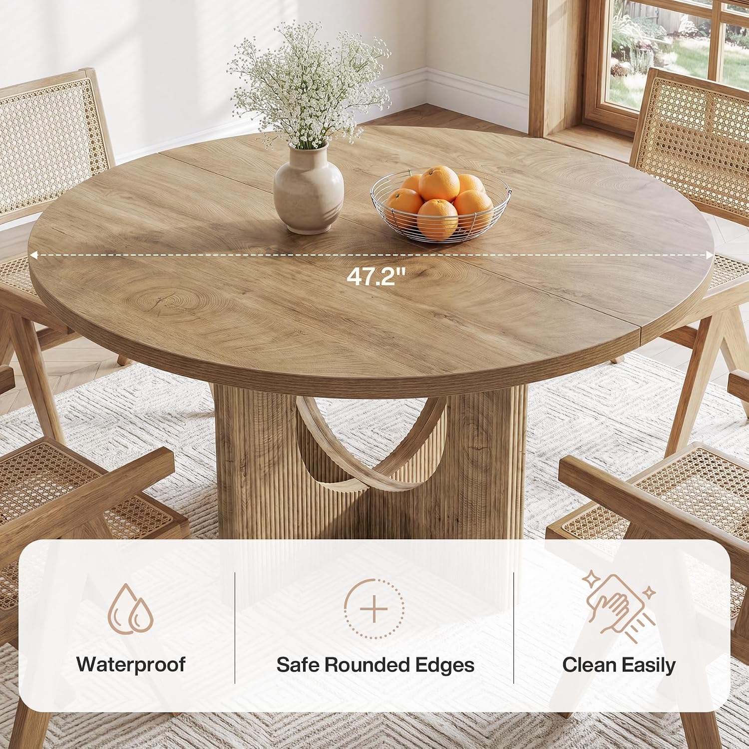Tribesigns 47" Round Dining Table for 4-6, Circle Wooden Farmhouse Kitchen Table with Pedestal Base, Dinner Table for Kitchen, Living Room, Apartment, Easy Assembly, Rustic Brown