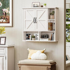 Vabches Bathroom Wall Cabinet, Farmhouse Medicine Cabinet with Double Barn Door and Adjustable Wood Shelf, Over The Toilet Storage Cabinet for Wall Mounted for Bathroom Laundry Room Kitchen (White)