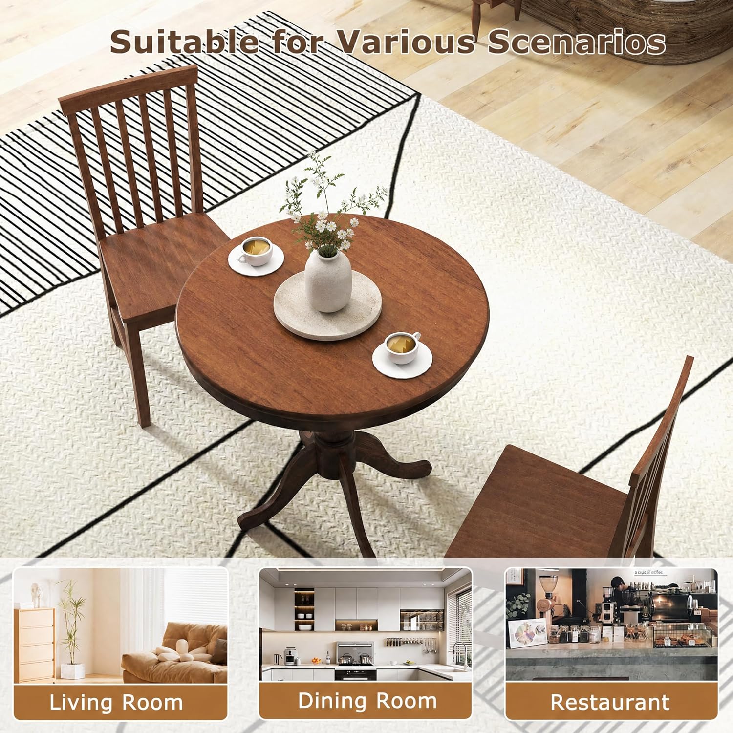 POWERSTONE Round Dining Table for 4, 32" Wood Counter Height Dinner Table Modern Farmhouse Kitchen Table with Pedestal Base for Dining Room, Living Room, Restaurant(Walnut)