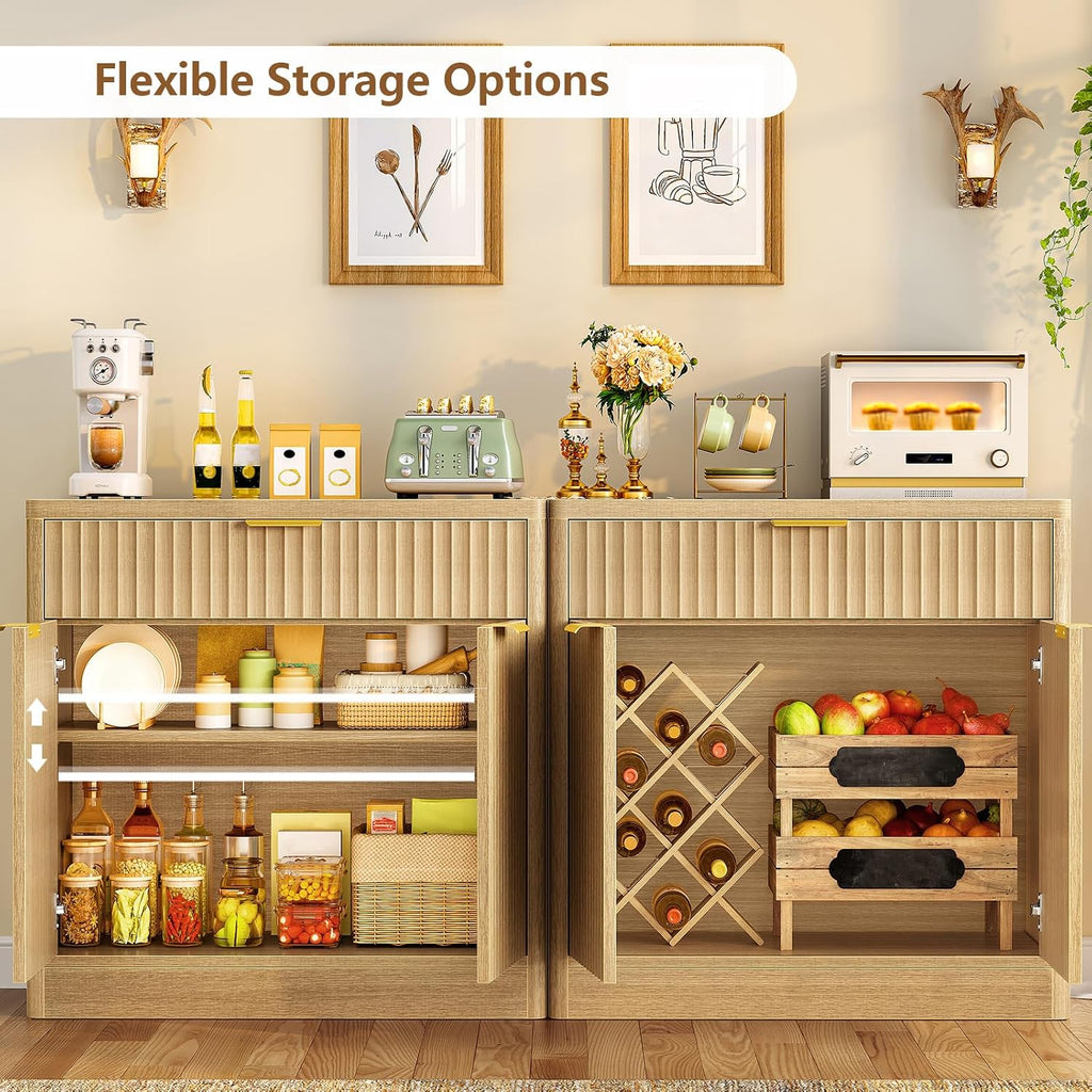 Fluted Buffet Cabinet with Storage, 31.5" Sideboard Cabinet, Coffee Bar Cabinet with 2 Doors and Adjustable Shelf for Living Room, Kitchen, Entryway, Natural