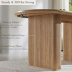 T4TREAM 63" Fluted Oval Dining Table for 4-6, Mid-Century Modern Kitchen Table with Thickened Edge & Strip Pedestal Base, Wood Luxury Table for Dining Room/Kitchen/Home Office,Natural Oak(Table Only)