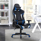 GYMAX Gaming Chair, Massage Gaming Chairs for Adults with Headrest, Lumbar Support & Armrest, Video Computer Reclining Gaming Chair, Office Desk Gamer Task Chair (Blue)