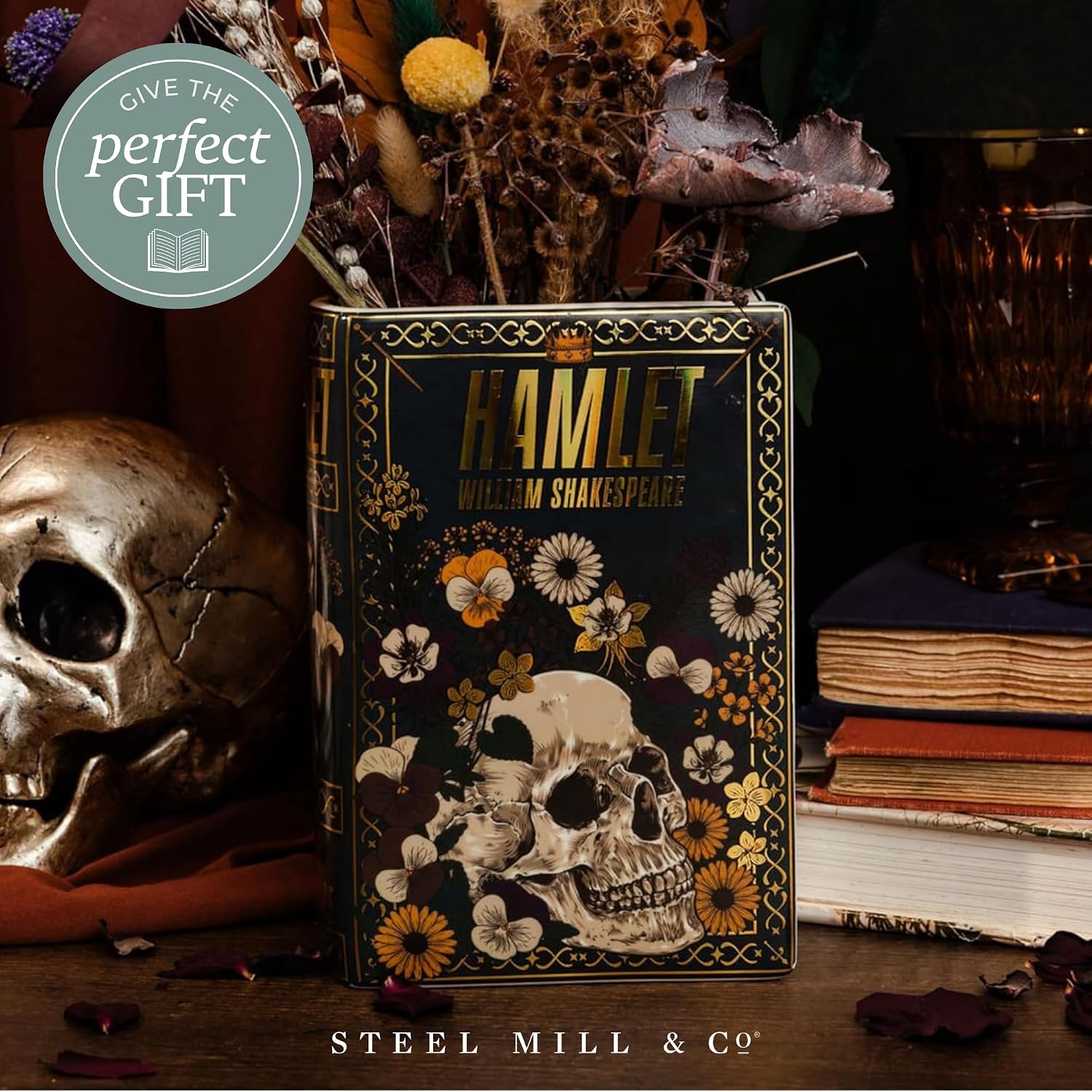 Steel Mill & Co Original Large Book-Shaped Decorative Vase, Ceramic Vases for Home Decor, Cute Bookshelf Decor, Unique Vase for Book Lovers, Hamlet