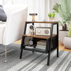 Giantex Industrial Nightstand, Modern End Table w/Open Shelves & Metal Mesh, 3-Tier Sofa Side Table w/Sturdy Trapezoidal Metal Frame, Night Stand for Bedroom, Small Spaces, Rustic Brown (1)