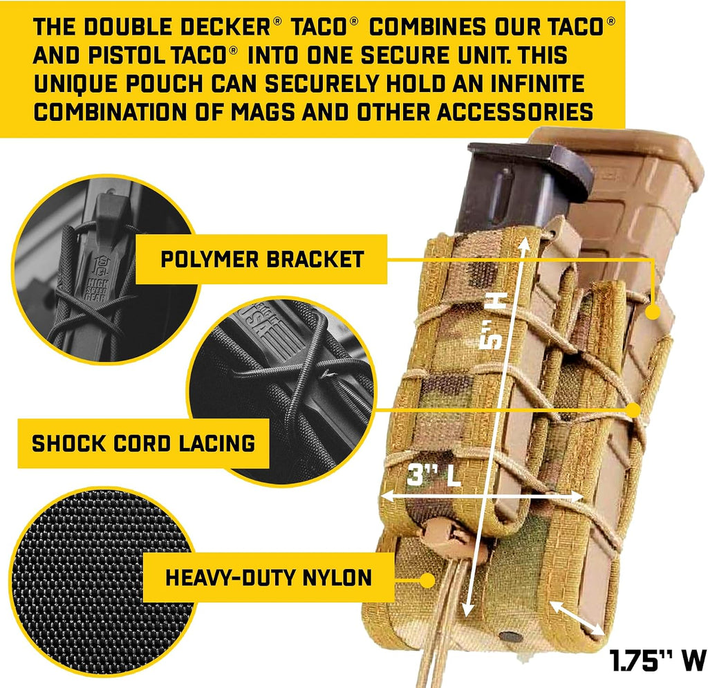 High Speed Gear - Double Decker Taco MOLLE Mag Pouch, Police Gear & Military Gear, Tactical Magazine Pouch for Professionals