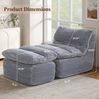 COLAMY Bean Bag Chair, Lounge Chair with Removable Ottoman for Adults, Comfy Fabric Sofa Bed Couch with Memory Foam, Backrest for Living Room, Office, Bedroom, Grey