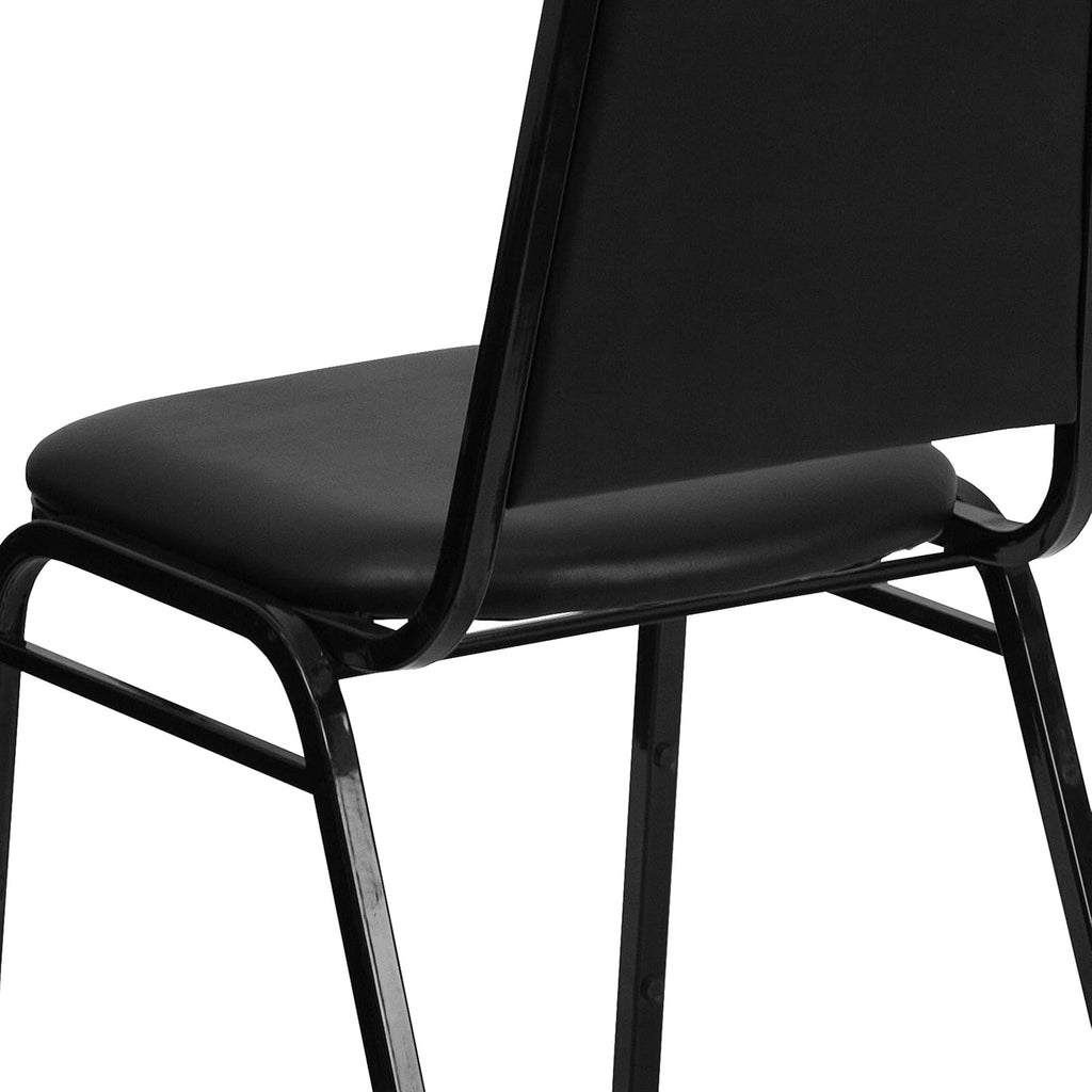 EMMA + OLIVER Trapezoidal Back Vinyl Stackable Banquet Chair, Multipurpose Stacking Chair with Padded Seat and Back, Black