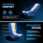 360 Degree Swivel Gaming Chair Foldable Floor Sofa Chair for TV Reading Playing Video Games with Lumbar Support, Armrest Handles, Adjustable Backrest, Blue & Beige