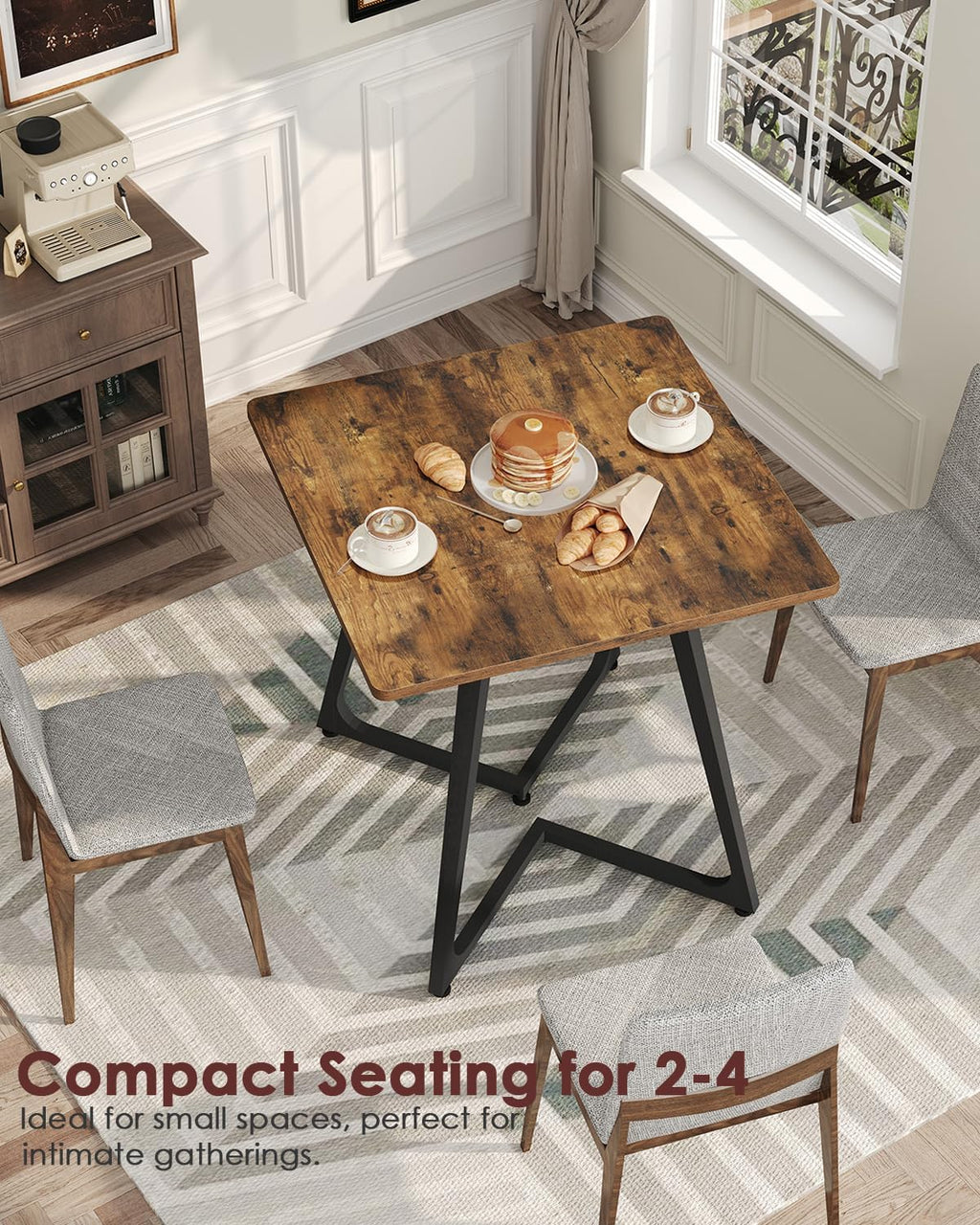 SANYOUNG Small Dining Table, 29.5" Square Dining Table for 2 People, Farmhouse Kitchen Table with Wood Legs for Small Space, Living Room, Apartment, Rustic Brown and Black