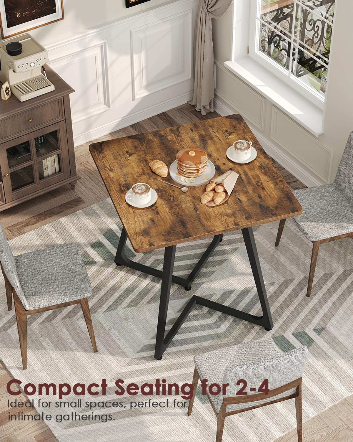 SANYOUNG Small Dining Table, 29.5" Square Dining Table for 2 People, Farmhouse Kitchen Table with Wood Legs for Small Space, Living Room, Apartment, Rustic Brown and Black