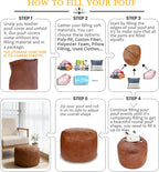 Thgonwid Unstuffed Faux Leather Pouf Cover, Handmade Footstool Ottoman Storage Solution, Floor Footrest Cushion, 16.5”Dx12”H, Amaretto