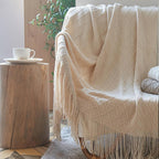 Geometry Bed Runners Queen Size Solid Grey Bed Scarf with Tassel Boho Knit Bed Runner Scarves Decorative for Bedroom Home Hotel (91x24 Inches, 1 Piece)