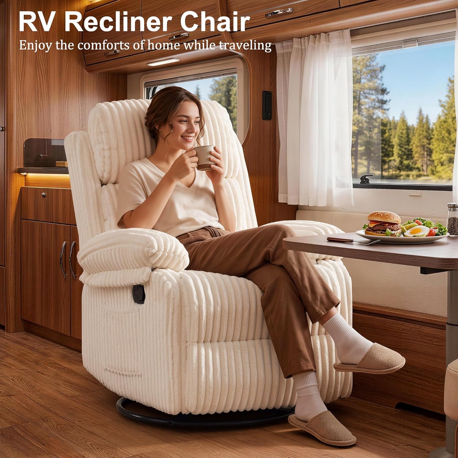 Korser Rocking Recliner Chair, Nursery Rocker Chair for Adults, Small Recliners for Small Spaces, Swivel Rocker Recliner with Cushion, Upholstered Rocking Chairs for Living Room, RV, Corduroy
