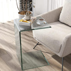 15.36" 2-Piece Glass End Table, C Shaped Side Table Set of 2 Clear Tempered Glass Snack Table Modern Nightstand Bedside Table for Living Room, Bedroom, Office, Bathroom