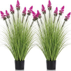 Jexine 2 Pieces 4 ft Artificial Tall Grass Plants Outdoor with Plum Cockscomb Flower Tall Artificial Grass Green Onions Plant Potted for Housewarming Gift House Garden Lobby Outdoor