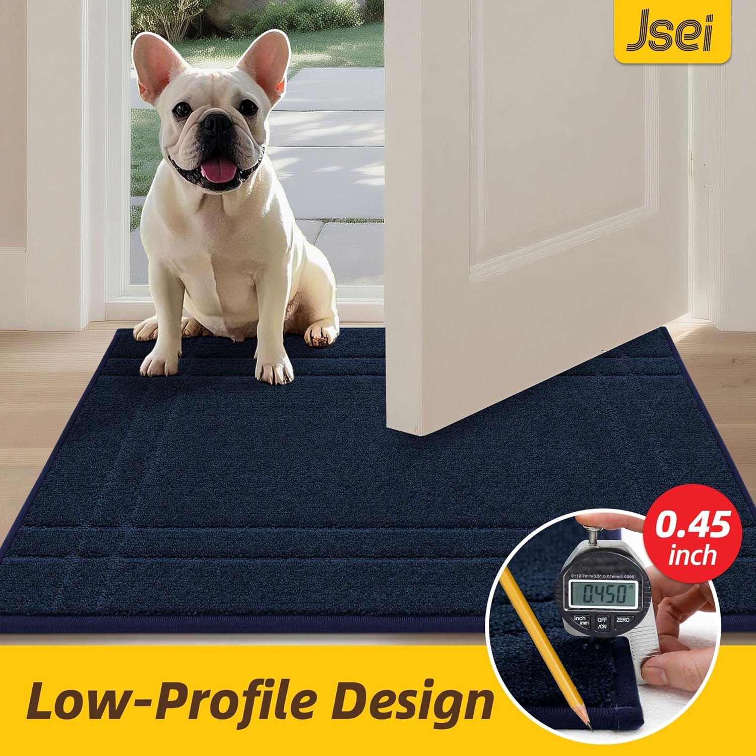 JSEI Entryway Rugs Doormat 24"x36", Non-Slip Dirt Trapper Door Mats Indoor, Washable Absorbent and Stain Resist Welcome Floor Mat for Front Door, Dog Door Mat, Dirty Wet Shoes & Paws, Navy Blue