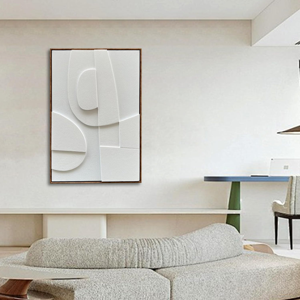 NANKAI Art Hand-Painted Three-Dimensional White Texture Art Modern Minimalist Decorative Oil Painting for Home, Office, Corridor and Wall Decoration 36x24 Inches (with Solid Wood Exterior Frame)