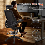BOLISS Tall Ergonomic Office Chair, Sustainable Tech-Leather Drafting Chair with Adjustable Foot Ring, 90° Flip-Up Arms Space Saving Mesh Computer Desk Chair for Standing Desk Executive Work 8+ Hours