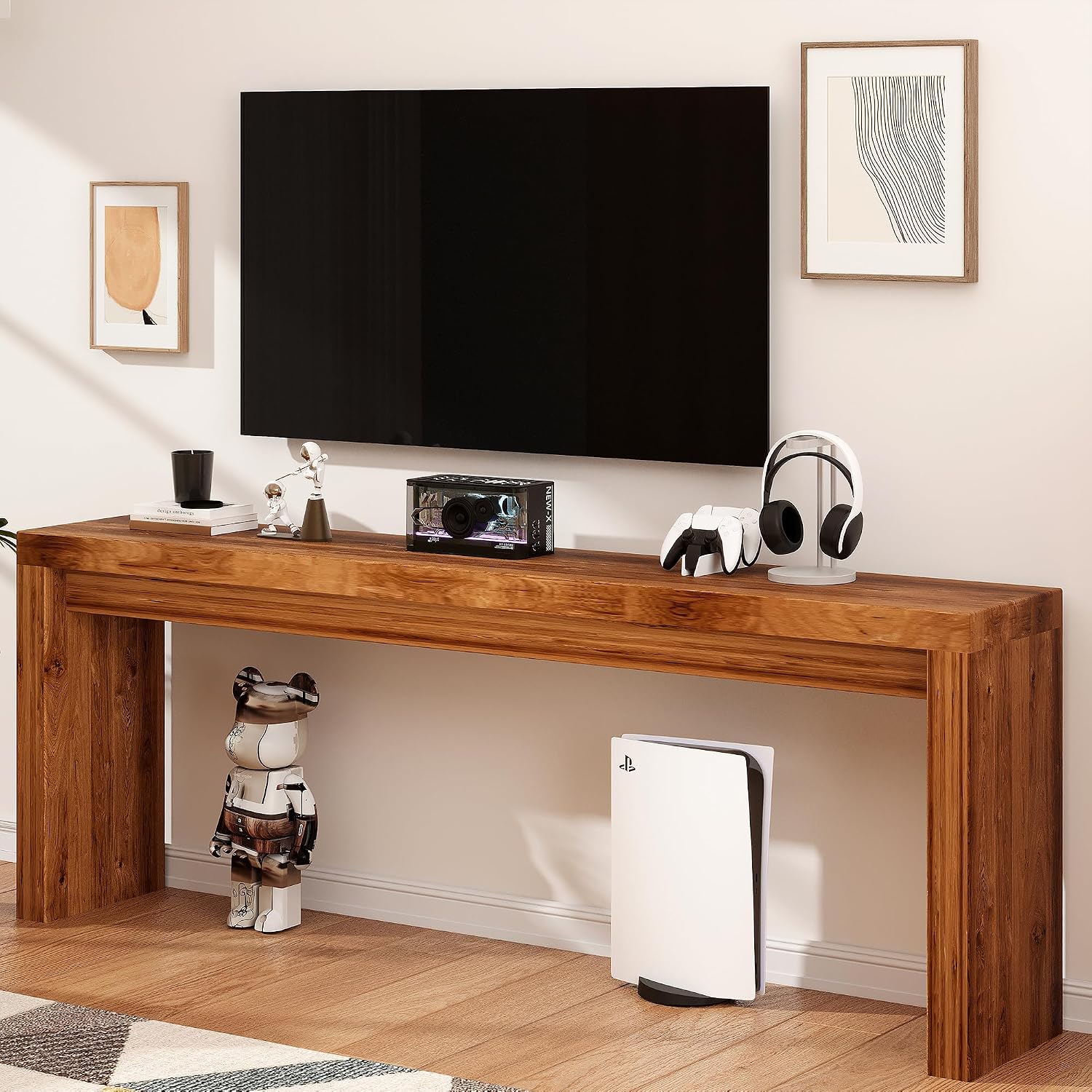 70 Inch Long Entryway Table, Narrow Console Table for Foyer Hallway Living Room, 11.8'' Wide Table with Sturdy Structure, 31.5" Tall Sofa Table for Entry Way Decor & Storage, Burly Wood