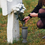 Cemetery Vase, Resin Grave Vase Memorial Flowers Vases for Home Tabletop, Artificial or Fresh Flowers, Cemetery Grave Headstone Decorations (2Pcs, Grey), No Draining Holes