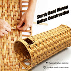 Rattan Umbrella Stand with Drip Tray - Hand Woven Freestanding Entryway Umbrella Holder, Small Rattan Rack Organizer with 4 Hooks for Folding Umbrellas & Canes, 7.5" L x 7.5" W x 16.5" H