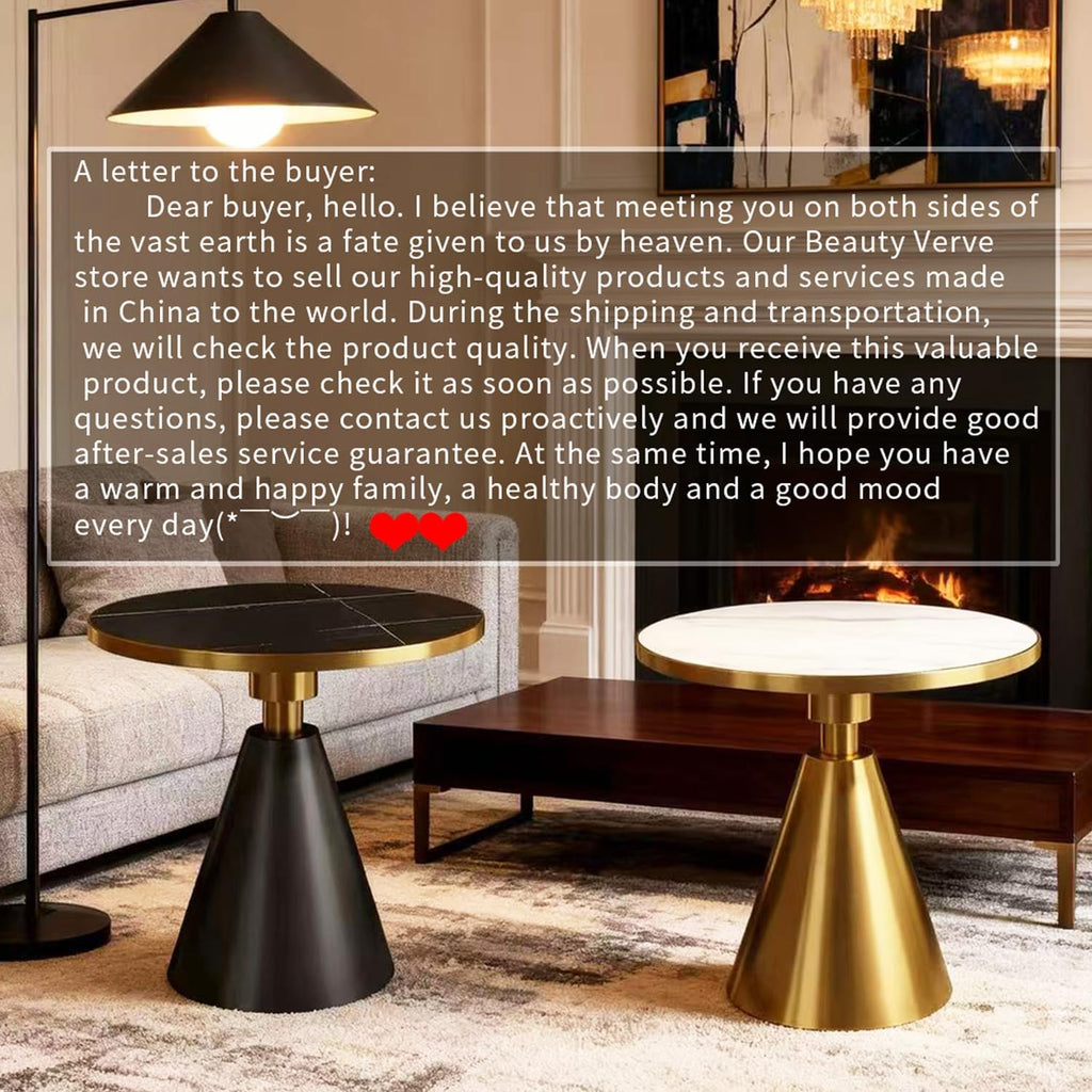 BeautyVerve Rock Plate Side Tables for Living Room, Modern Small Round Coffee Table with Like-Marble Hard Top, Metal Base, Outdoor End Table for Patio Bedroom, Corner Desk, 27.6 Inches Diameter