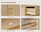 usikey Buffet Cabinet with Storage, 63” W Fluted Sideboard Cabinet with 2 Drawers & Adjustable Shelves, Coffee Bar with 4 Doors, Natural