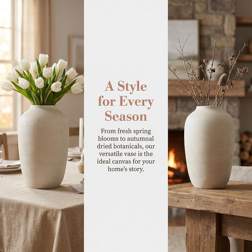 White Floor Vase, Large 20 Inch Tall Decorative Vase for Pampas Grass, Farmhouse Flower Vases, Rustic Vases Minimalist Home Decor for Living Room, Entry Way, Table, Weddings