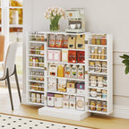 LOKO 41” Kitchen Pantry Cabinet, 5-Tier Storage Cabinet with 17 Shelves & 12 Guardrails, 3-Level Adjustable Shelves, Modern Food Cabinet with Anti-toppling Kit for Dining Room, Living Room (White)