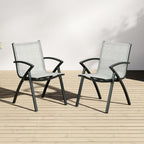 Set of 2 Outdoor Patio Chairs with Lightweight Frame & 100° Adjustable Back, Aluminum Sling Back Dining Chairs with Extra Wide Seat and Armrest for Garden Camping Beach Deck Poolside
