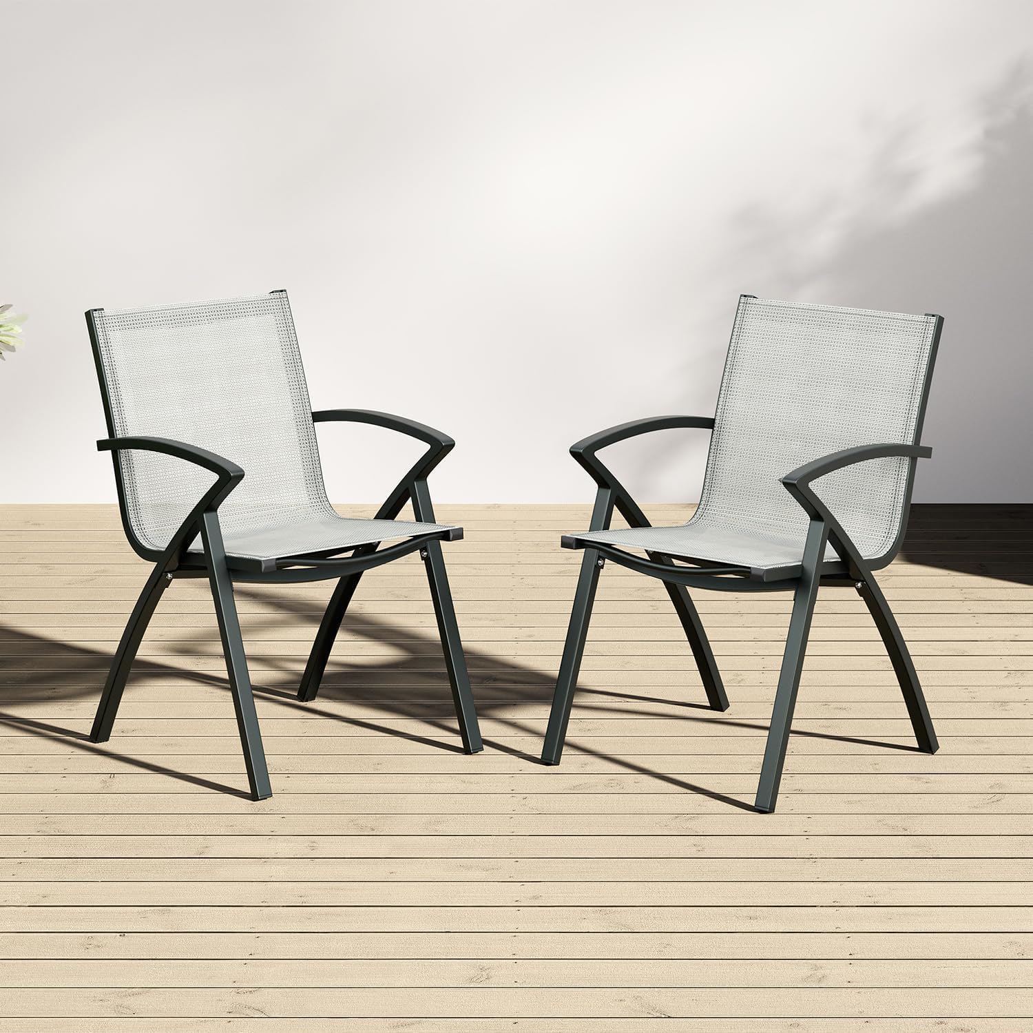 Set of 2 Outdoor Patio Chairs with Lightweight Frame & 100° Adjustable Back, Aluminum Sling Back Dining Chairs with Extra Wide Seat and Armrest for Garden Camping Beach Deck Poolside