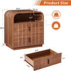 Large Nightstands Set of 2, Mid Century Modern Bedside Table with Charging Station, 2 Storage Drawers, Curved Side Table with Open Cubby Storage for Bedroom Living Room Offic, Walnut