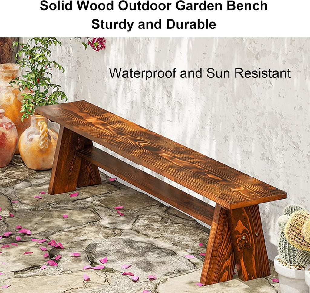 Outdoor Wooden Bench, 16in High Outdoor Garden Bench, 837lbs Load Capacity, Suitable for Patios, Porches, Dining Rooms, Brown(150x41x28.5cm/59x16x11in)