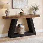 Tribesigns Farmhouse Console Table, 55-Inch Rustic Sofa Table with Storage, Industrial Wooden Entryway Table for Hallway, Living Room, Black & Brown