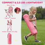 SUNNYFEEL Kids Folding Camping Chair for Ages 4-8 Boys and Girls, Pink | Dual-lock safety prevents collapse, 125 lbs capacity, 3.5 lbs Lightweight with Carry Bag & Cup Holder for Beach, Camping