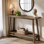 41.3" Farmhouse Console Table, Solid Wood Entryway Table with Storage Shelf, 2 Tiers of Narrow Behind Couch Sofa Furniture for Living Room, Hallway, Foyer, Easy Assembly, Brown