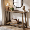 41.3" Farmhouse Console Table, Solid Wood Entryway Table with Storage Shelf, 2 Tiers of Narrow Behind Couch Sofa Furniture for Living Room, Hallway, Foyer, Easy Assembly, Brown