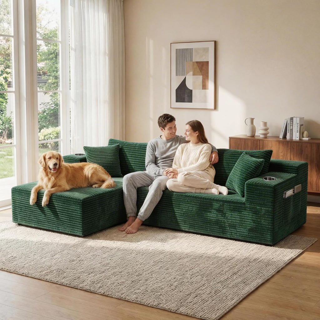 Bashaw 108" Cloud Sectional Boneless Couches Sofa with Chaise, Modular L-Shape Couch Deep Seat Memory Foam Compressed Sofa for Living Room