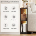 BROTTAR 79" Behind Couch Table with Lights and Bookcase, Industrial Long Sofa Table with Power Outlet & Human Body Sensor, Skinny Console Table with Storage for Entryway, Living Room (Rustic Brown)