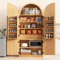 72" Tall Arched Cabinet with Doors, Modern Farmhouse Kitchen Storage Cabinet, Fluted Hutch with 3 Adjustable Shelves, Hidden Drawer Versatile Cupboard for Kitchen, Dining Room, Bathroom, Natural