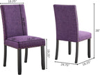 Roundhill Furniture Biony Espresso Wood Dining Set with 4 Fabric Nailhead Chairs, Purple