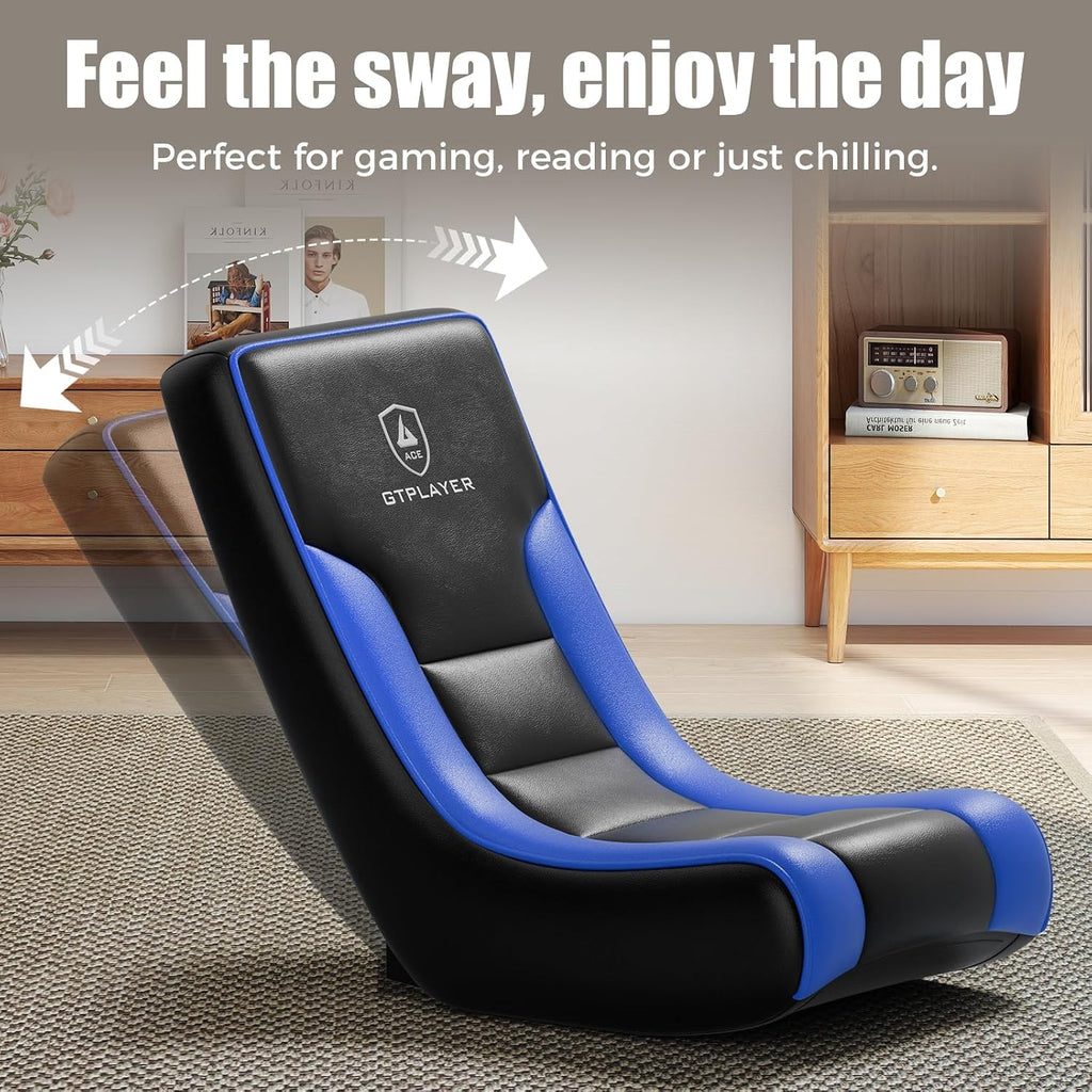 GTPLAYER Floor Rocker Gaming Chair, Adjustable Angle Limiter, Ultra Lightweight Ergonomic Floor Game Seat, Stable Rocking Design for Gaming Relaxing Lounging, Blue & Black