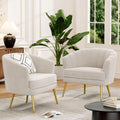 Andeworld Velvet Accent Chair Set of 2, Upholstered Modern Single Sofa Side Chair,Comfy Barrel Club Living Room Armchair with Golden Metal Legs for Bedroom Living Reading Room Office, Beige
