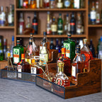 2 Pack 3 Step Countertop Liquor Bottle Display Shelf, Wood Bar Shelves 12 Bottles with Fences, Freestanding Storage Shelves for Liquor Whiskey Wine Coffee Syrup Display, Retro Wine Rack Home