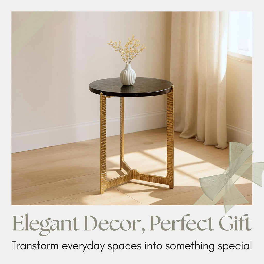Metal Accent Table with Glass Top, Modern Round Side Table for Living Room and Bedroom, No Assembly Required, Indoor/Outdoor, Glass and Metal Home Decor, Living Room Accent Table – 18", Gold