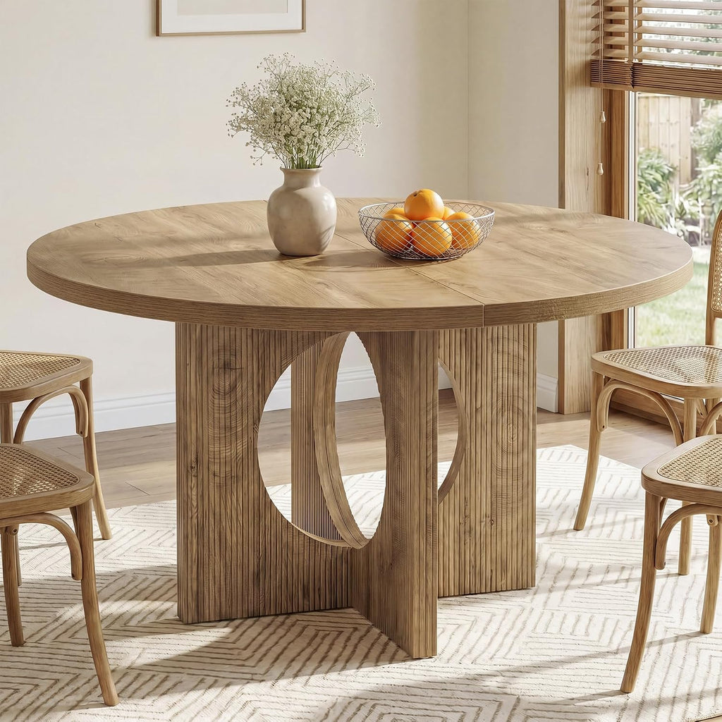 Tribesigns 47" Round Dining Table for 4-6, Circle Wooden Farmhouse Kitchen Table with Pedestal Base, Dinner Table for Kitchen, Living Room, Apartment, Easy Assembly, Rustic Brown