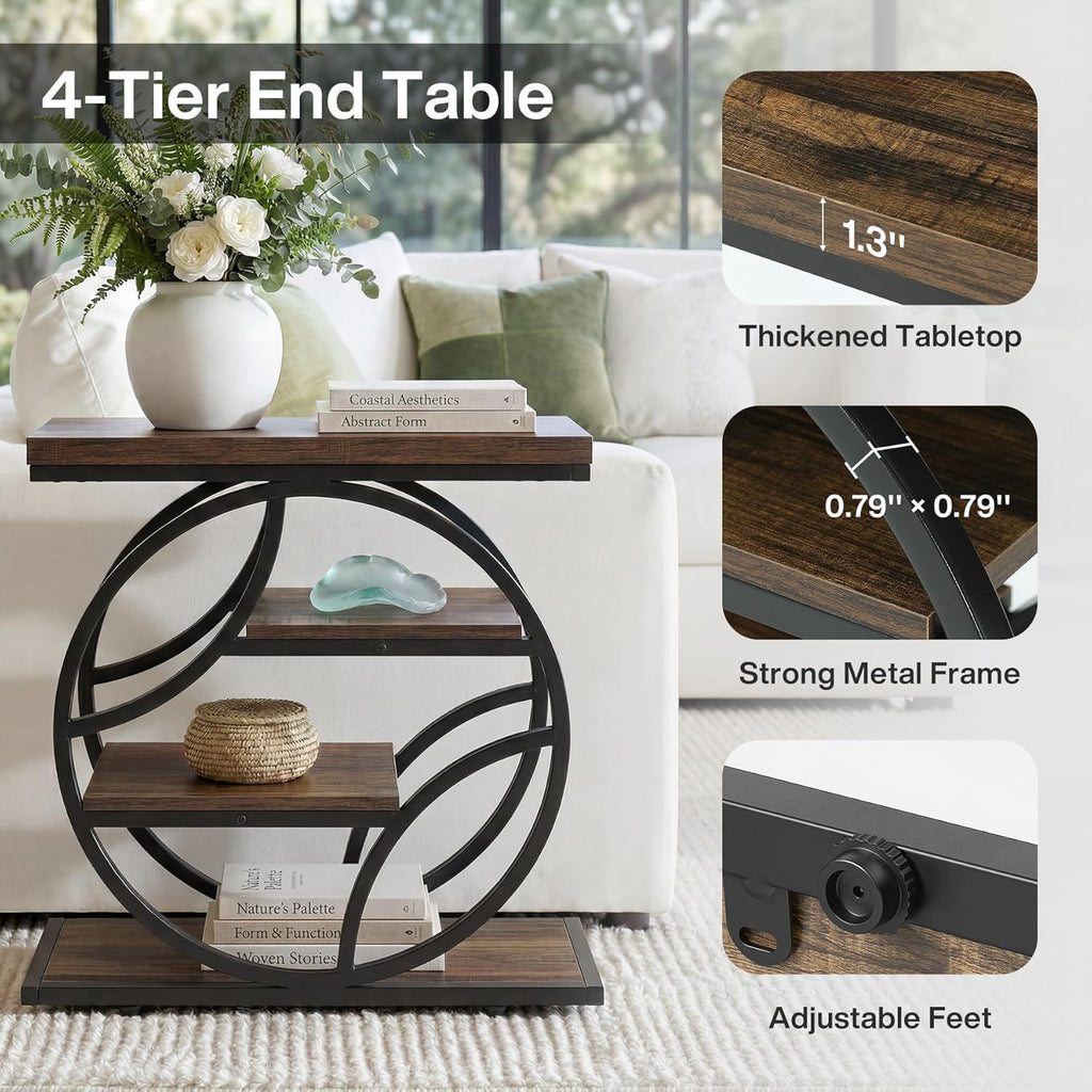 Tribesigns 25-Inch End Table for Living Room, Small Side Table with 4-Tier Storage Shelf, Narrow Industrial Nightstand with Geometric Metal Frame, for Home Bedroom Small Space
